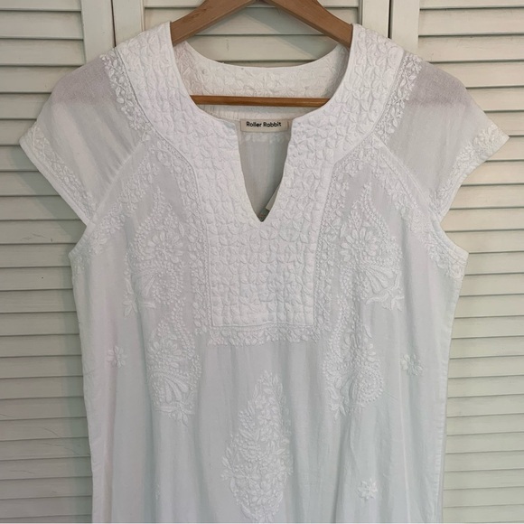 NWT Roller Rabbit White Embroidered Cotton Dress Small Boho Lined $138 Retail - Picture 6 of 16